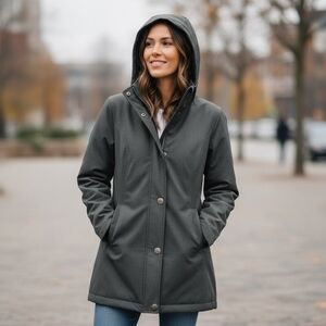 Kristen Blake Women’s Hooded Jacket Parka Raincoat Grey Size M